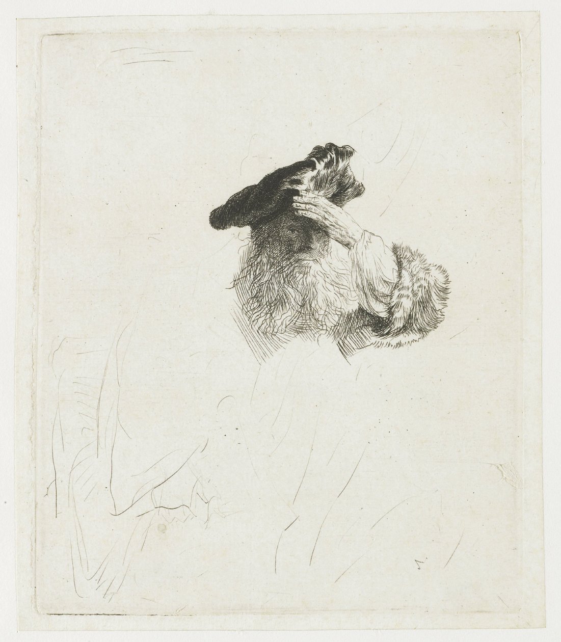 En gammel mann som skjermer øynene med hånden av Rembrandt van Rijn