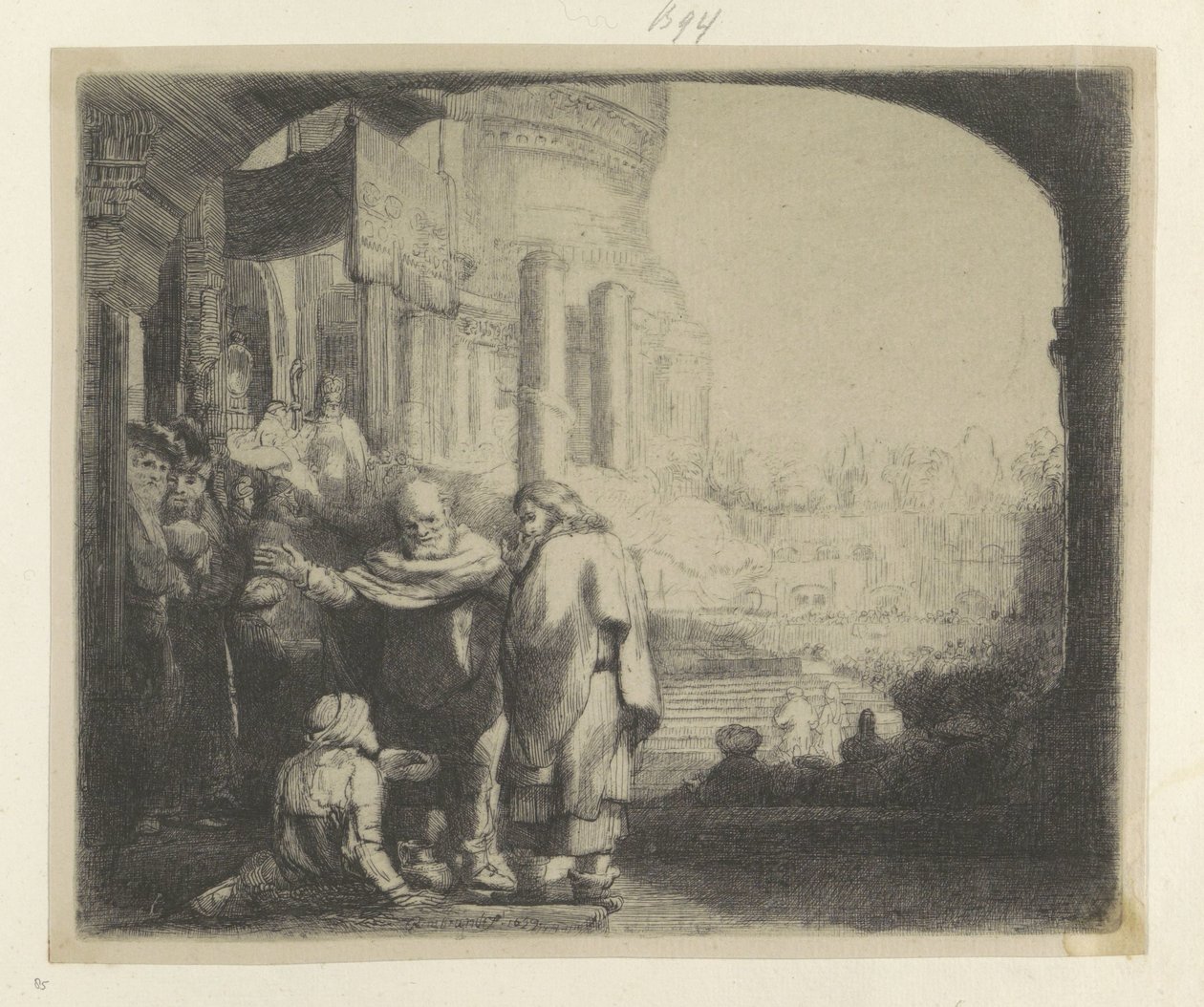 Peter og Johannes helbreder en krøpling ved Tempelporten Recueil de quatre-vingt-cinq estampes originales (serietittel) av Rembrandt van Rijn