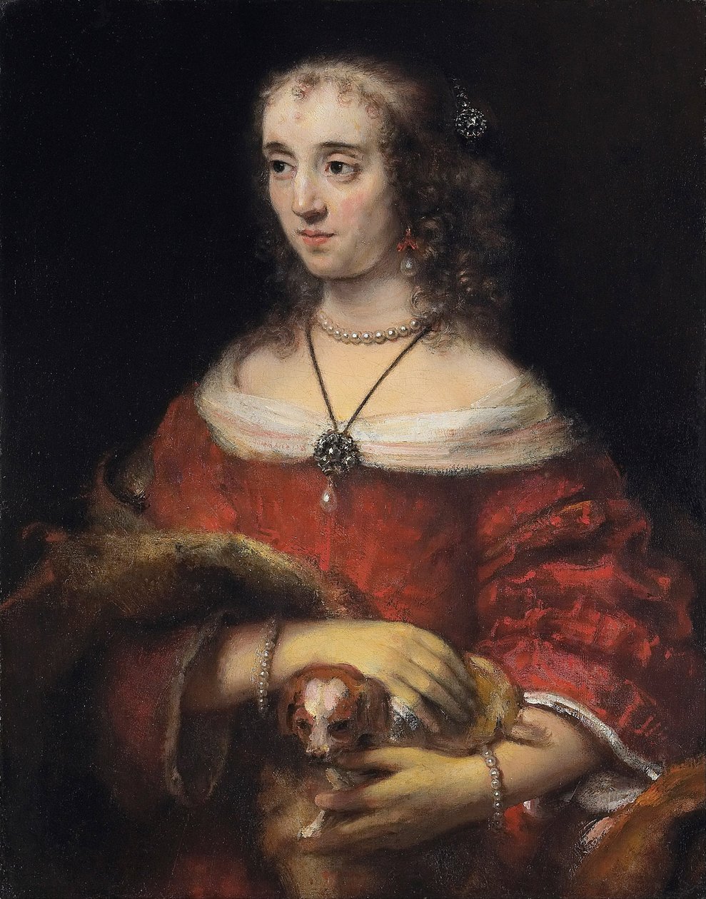 Portrett av en dame med en lapphund, ca 1665 av Rembrandt van Rijn