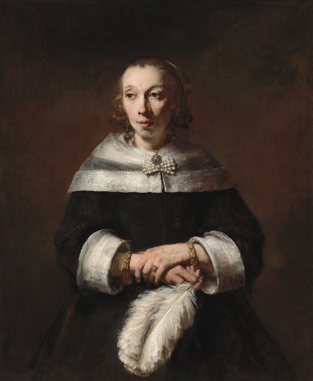Portrett av en dame med en strutsfjærvifte av Rembrandt van Rijn
