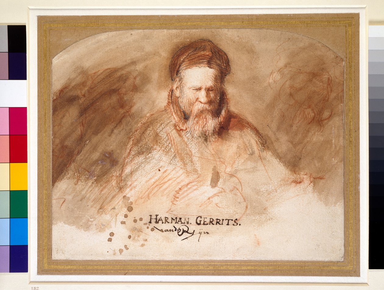 Portrait of an Old Man, 1600-tallet (kritt og bistrevask) av Rembrandt van Rijn