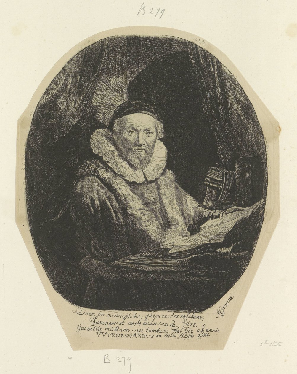 Portret van de Remonstrante forutsier Jan Wtenbogaert Samling av åttifem originaltrykk (serietittel) av Rembrandt van Rijn