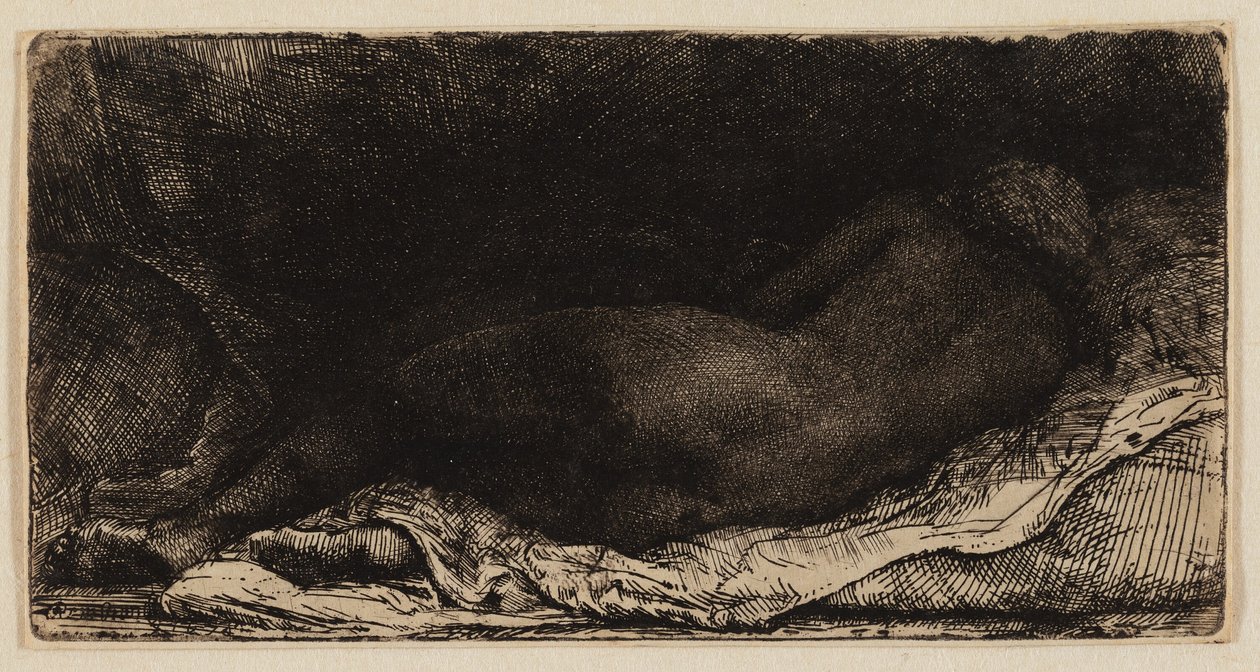 Liggende naken kvinne av Rembrandt van Rijn