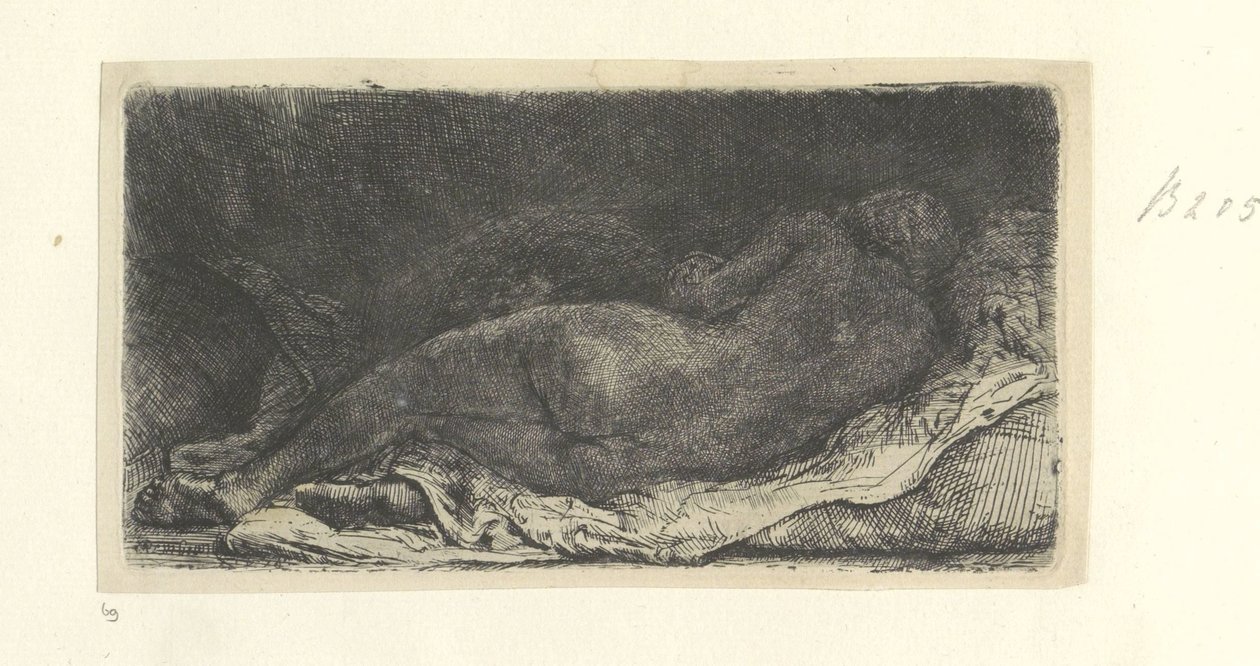Liggende naken kvinne av Rembrandt van Rijn