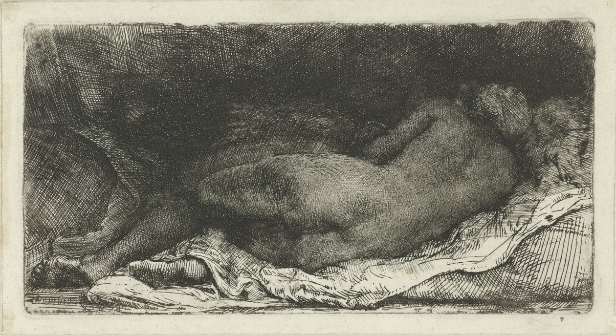 Liggende naken kvinne av Rembrandt van Rijn