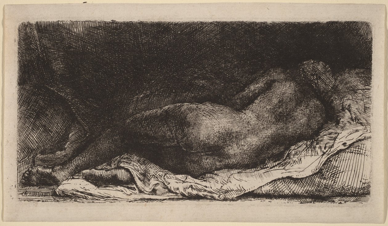 Liggende kvinnelig nakenmodell av Rembrandt van Rijn