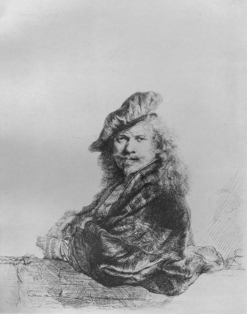 Rembrandt lener seg på en steinterskel, 1639 av Rembrandt van Rijn