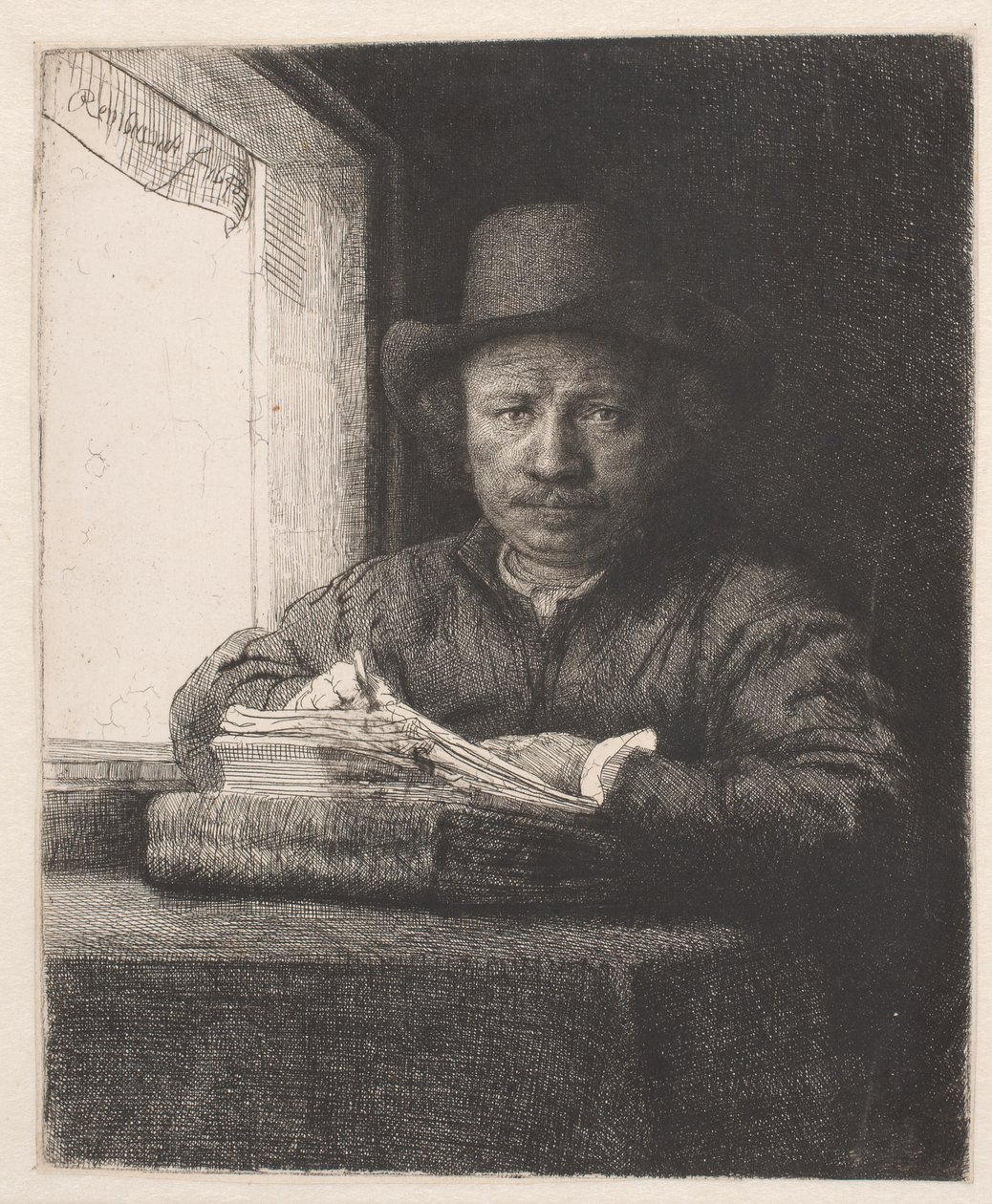 Rembrandt tegner ved et vindu av Rembrandt van Rijn