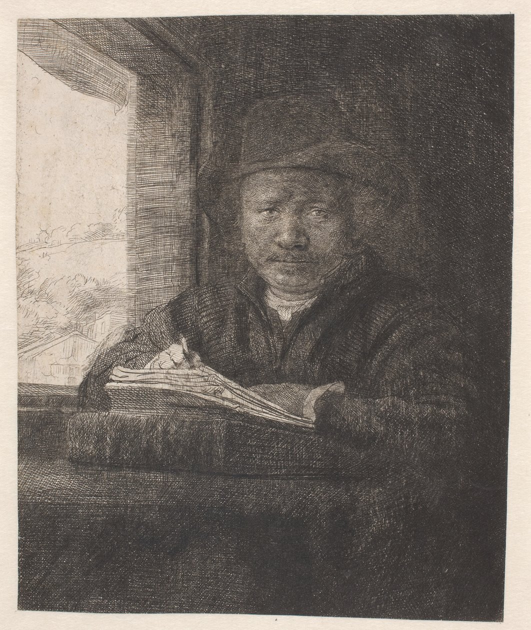 Rembrandt tegner ved et vindu av Rembrandt van Rijn