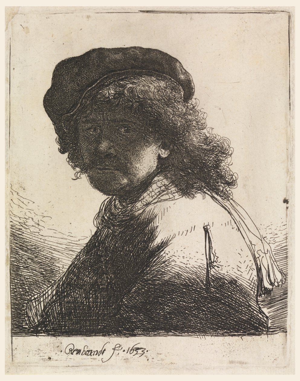 Rembrandt i caps og skjerf av Rembrandt van Rijn