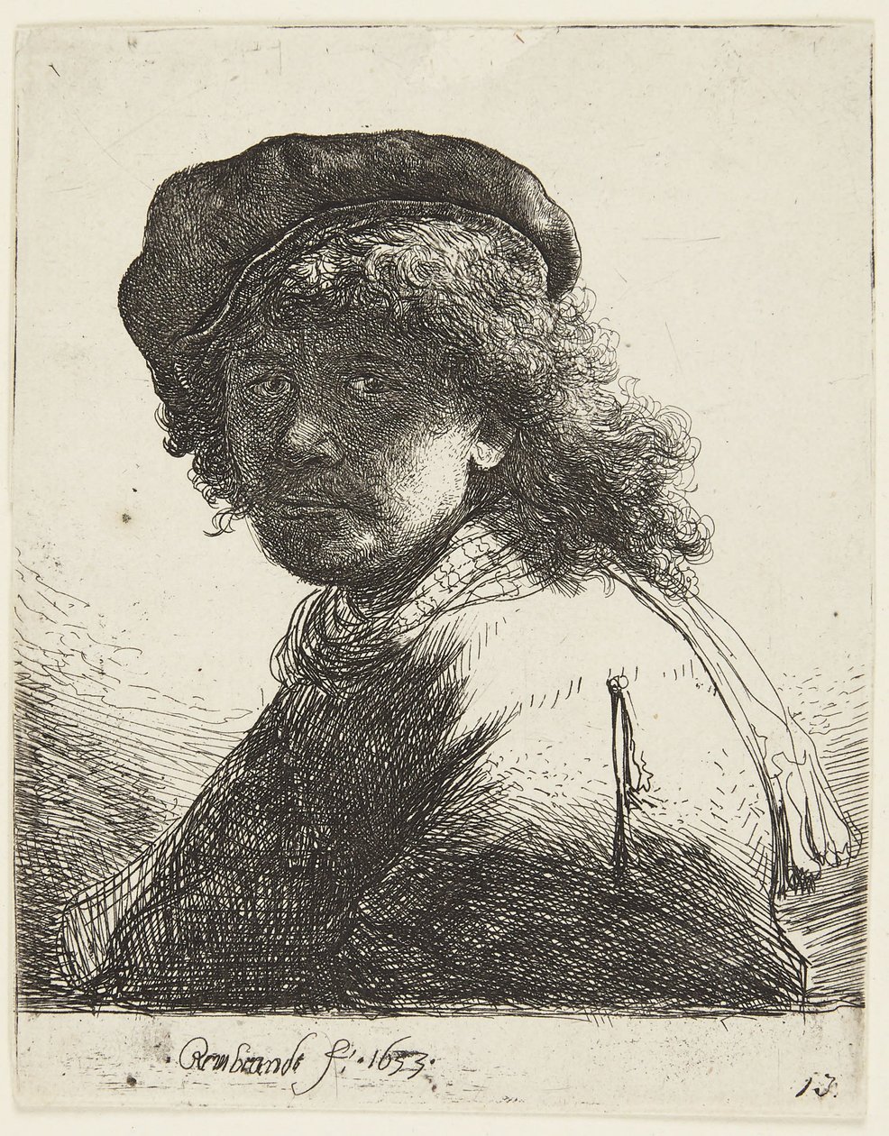 Rembrandt med lue og skjerf av Rembrandt van Rijn