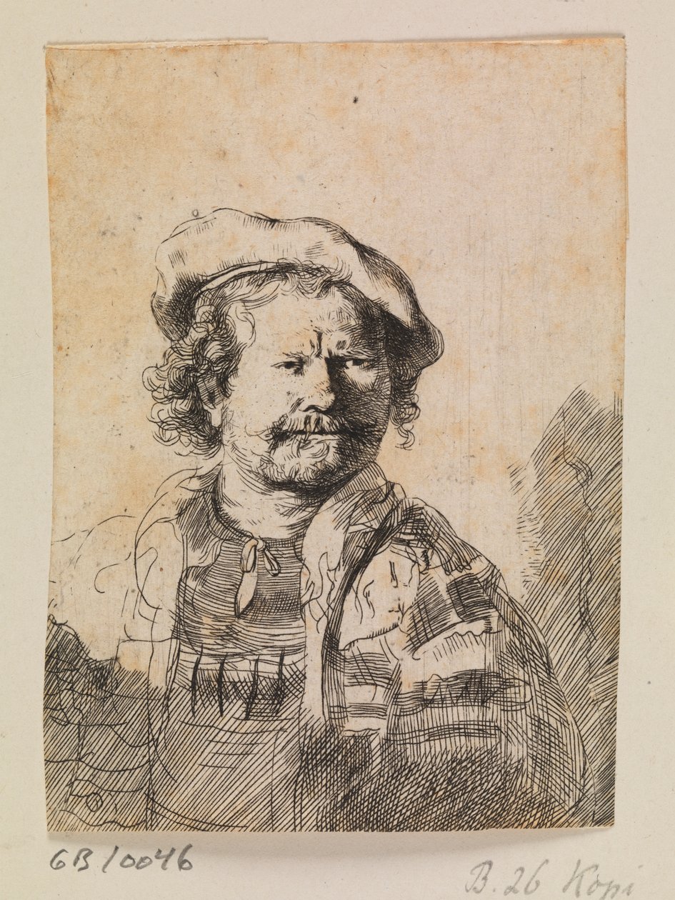 Rembrandt med flatlue og brodert kjole av Rembrandt van Rijn
