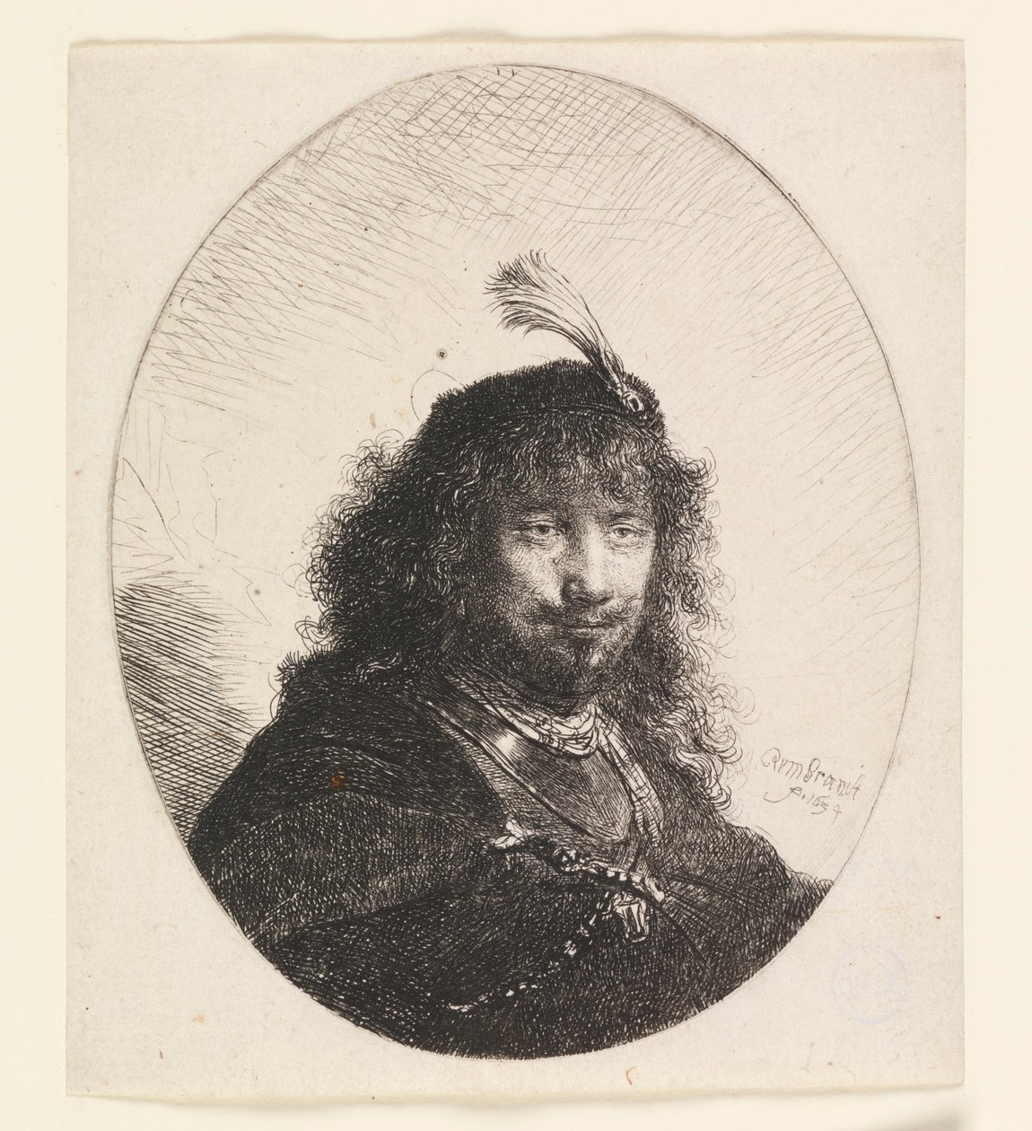 Rembrandt med plymerhatt og senket sabel av Rembrandt van Rijn
