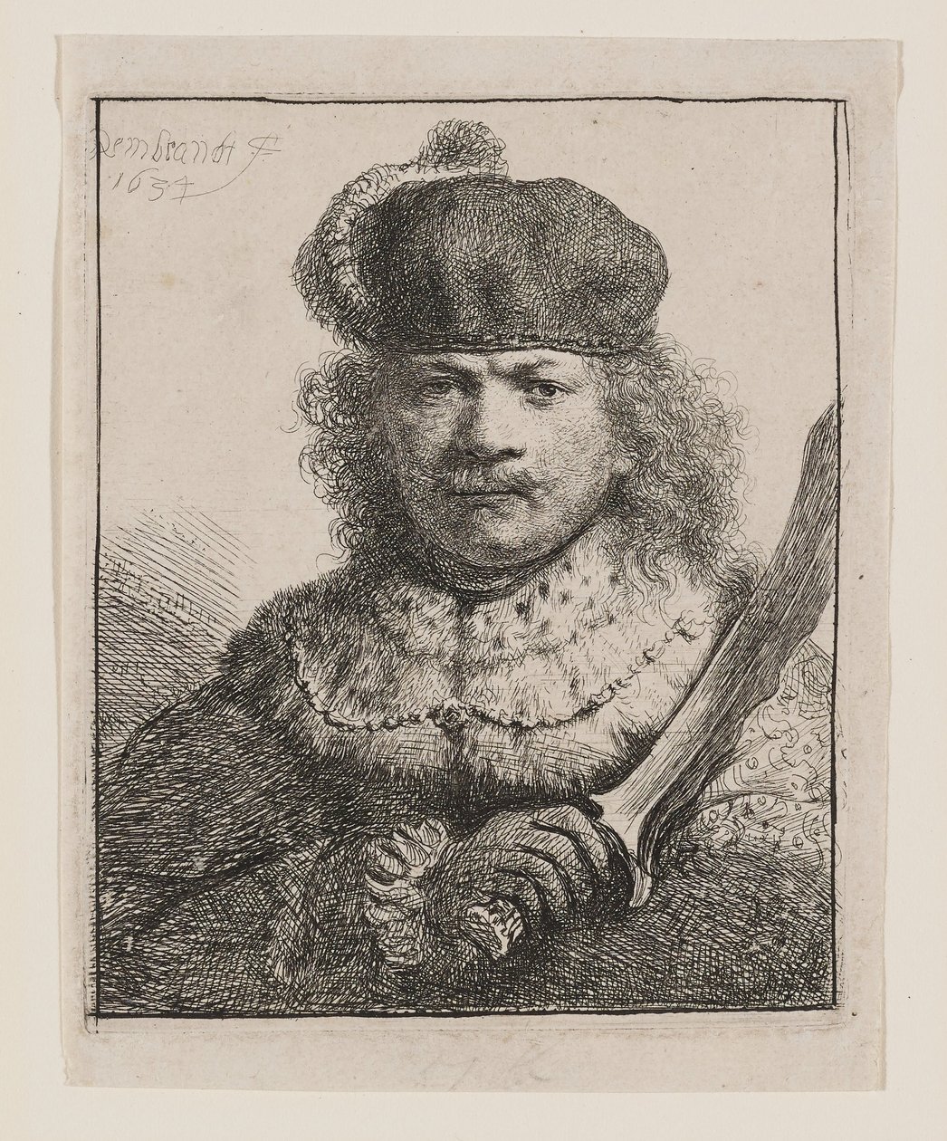 Rembrandt med hevet sabel av Rembrandt van Rijn
