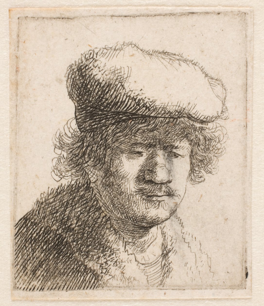 Rembrandt med lue trukket fremover: brystbilde av Rembrandt van Rijn