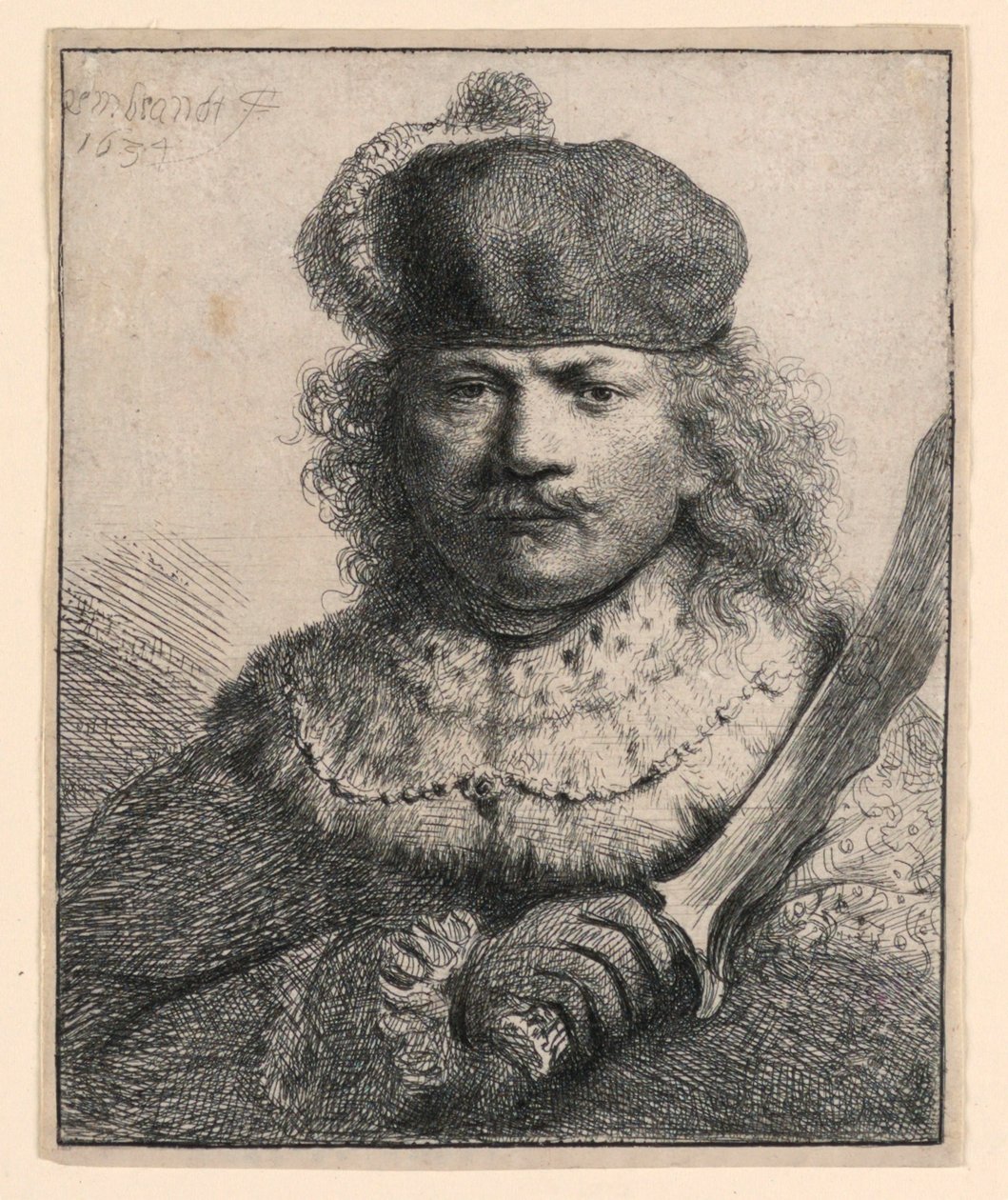 Rembrandt med hevet sabel av Rembrandt van Rijn