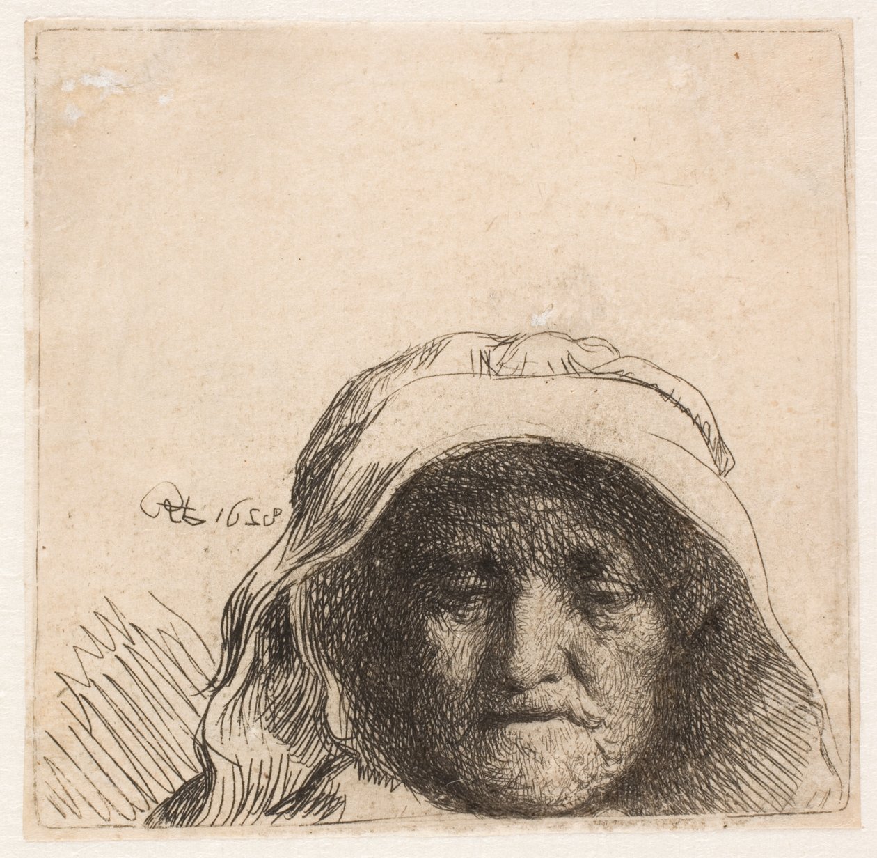 Rembrandts mor: Bare hodet, sett forfra av Rembrandt van Rijn