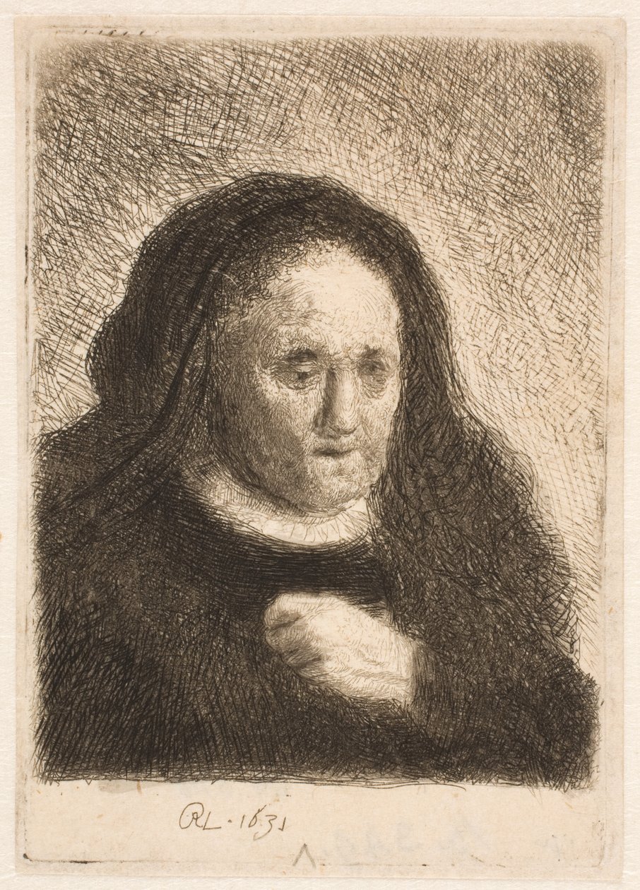 Rembrandts mor med hånden på brystet: liten byste av Rembrandt van Rijn