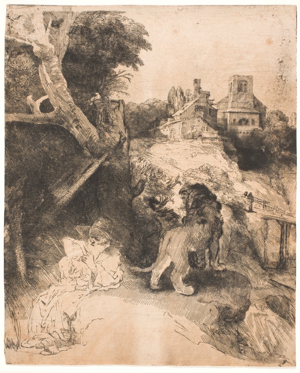 S. Jerome leser, i et italiensk landskap av Rembrandt van Rijn