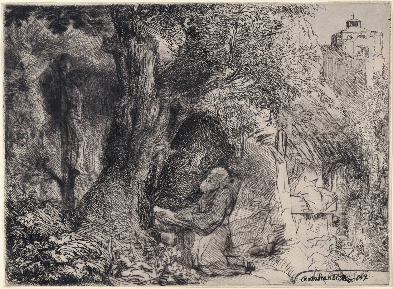 Den hellige Frans ber under et tre av Rembrandt van Rijn