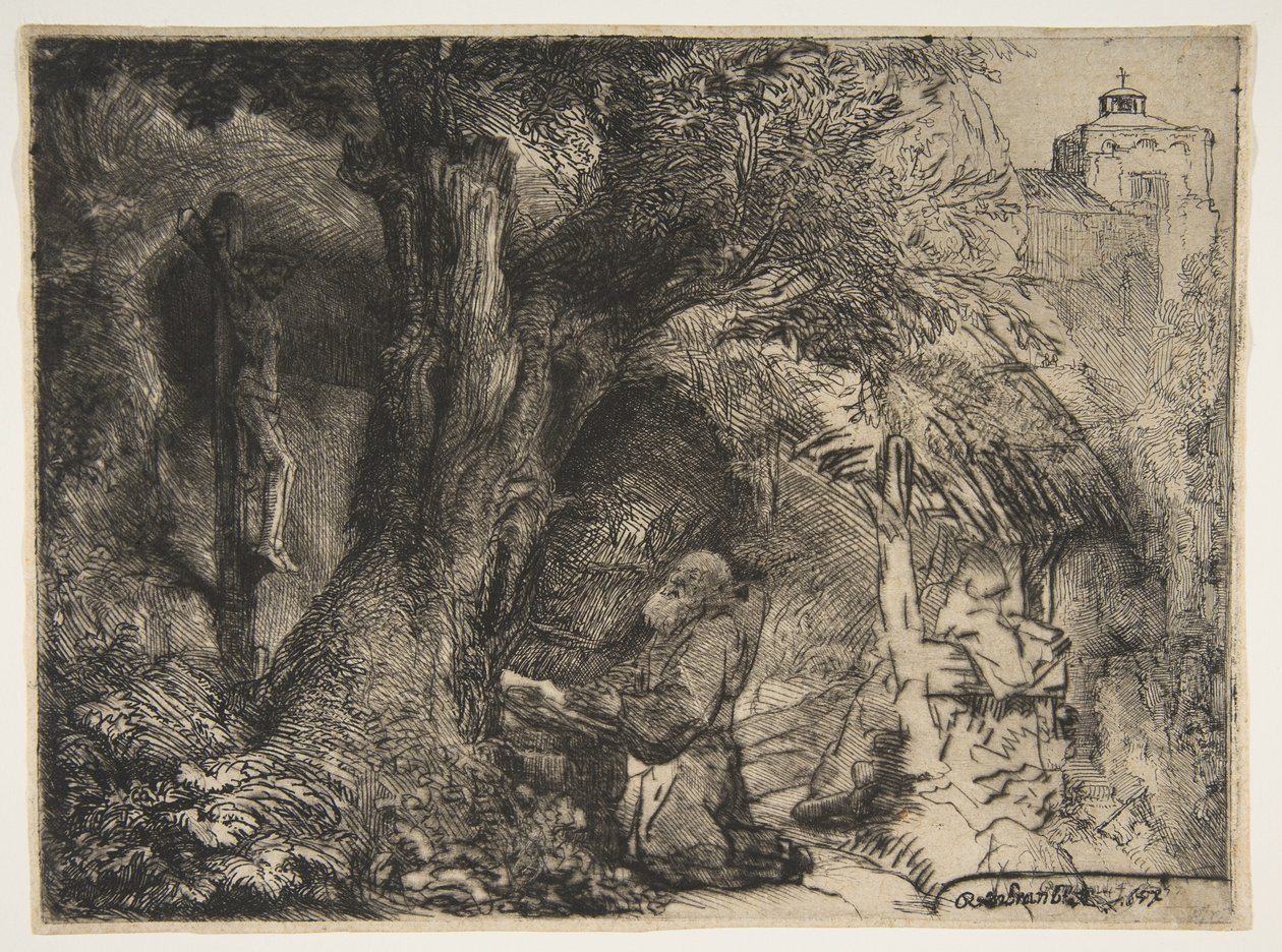 Saint Francis under et tre, ber, 1657. av Rembrandt van Rijn