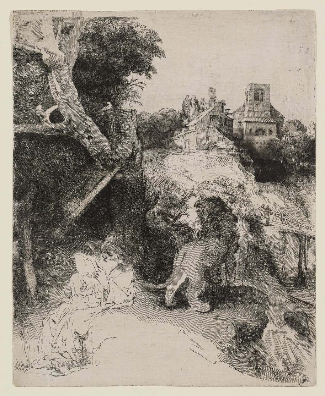 Den hellige Hieronymus leser i et italiensk landskap av Rembrandt van Rijn