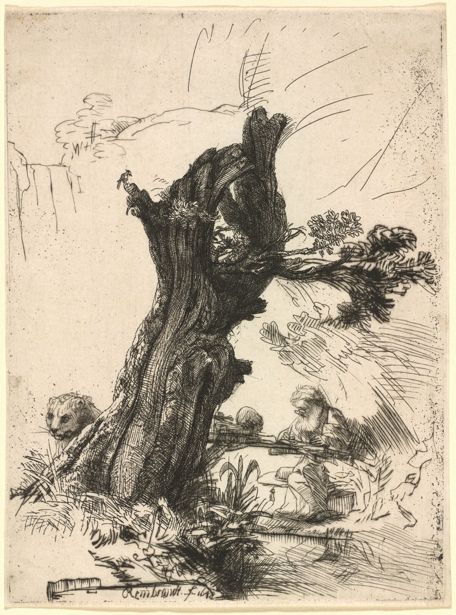 Saint Jerome ved siden av en Pollard Willow av Rembrandt van Rijn