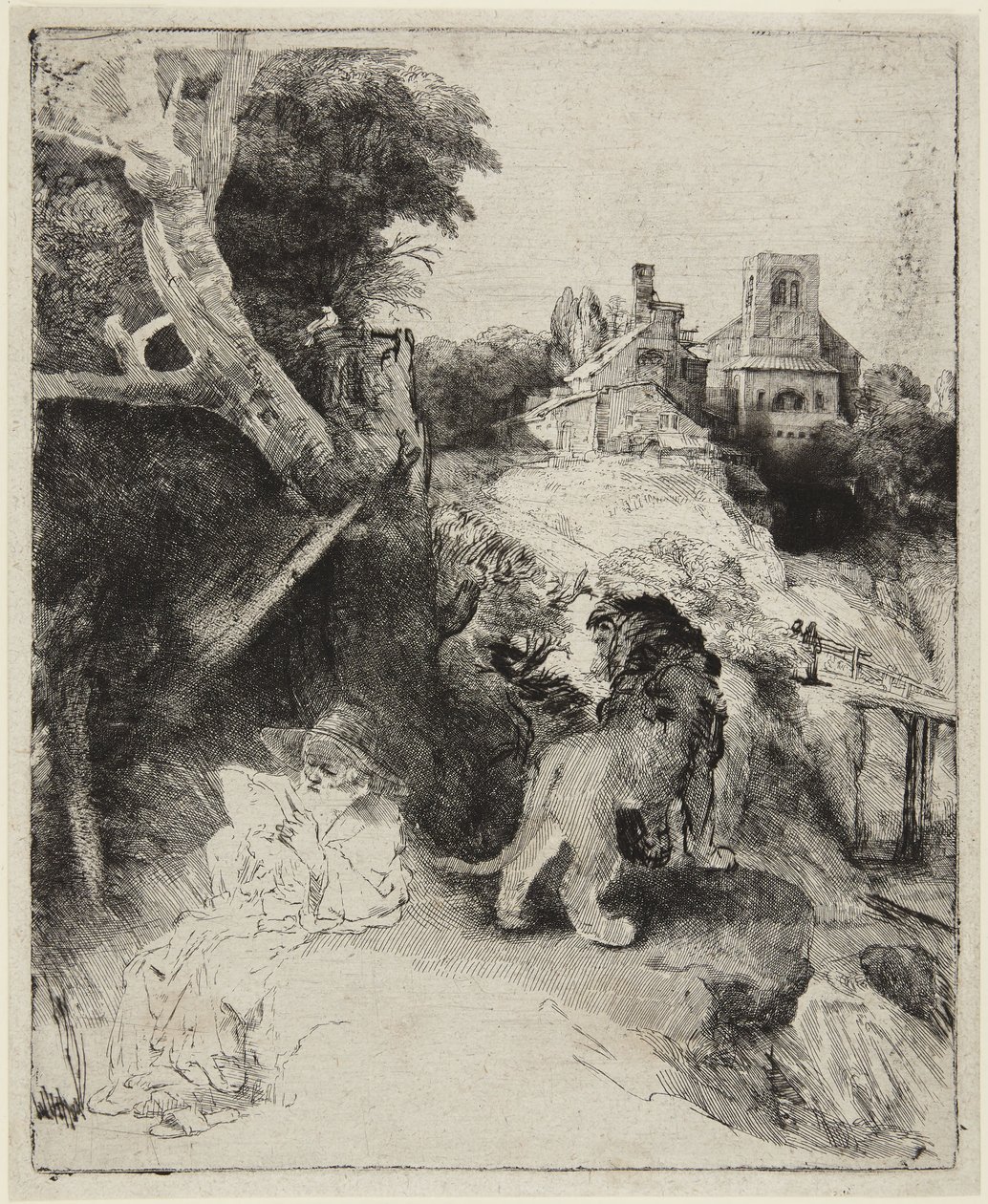 Den hellige Hieronymus i et italiensk landskap av Rembrandt van Rijn