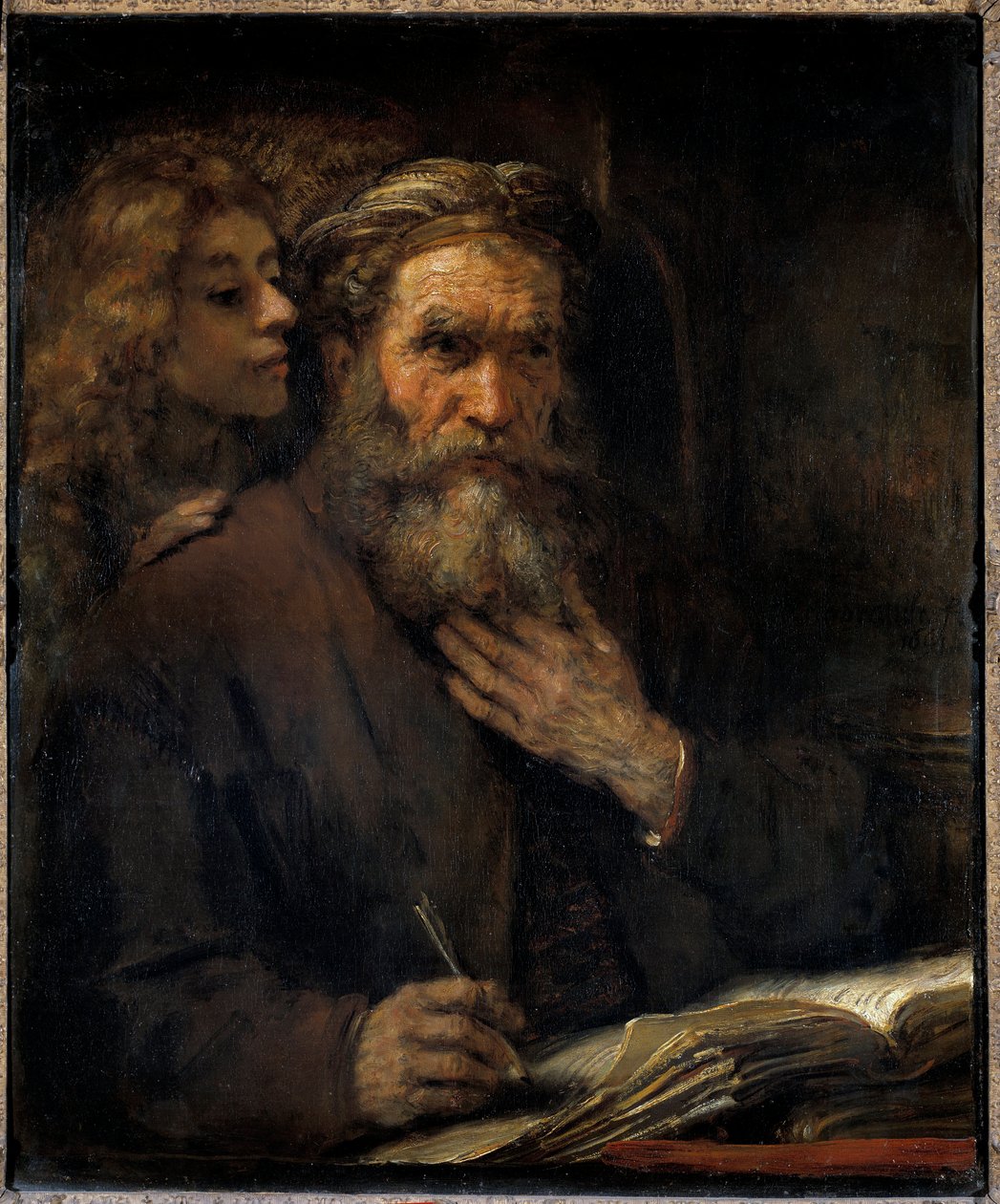 Saint Mathieu et l'Angel Maleri av Harmensz van Rijn dit Rembrandt (1606-1669) 1600-tallet Søn. 0,96x0,81 m av Rembrandt van Rijn