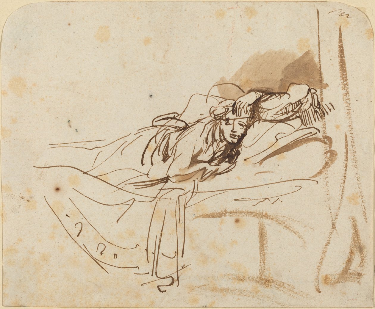 Saskia(?) Ligger i sengen av Rembrandt van Rijn