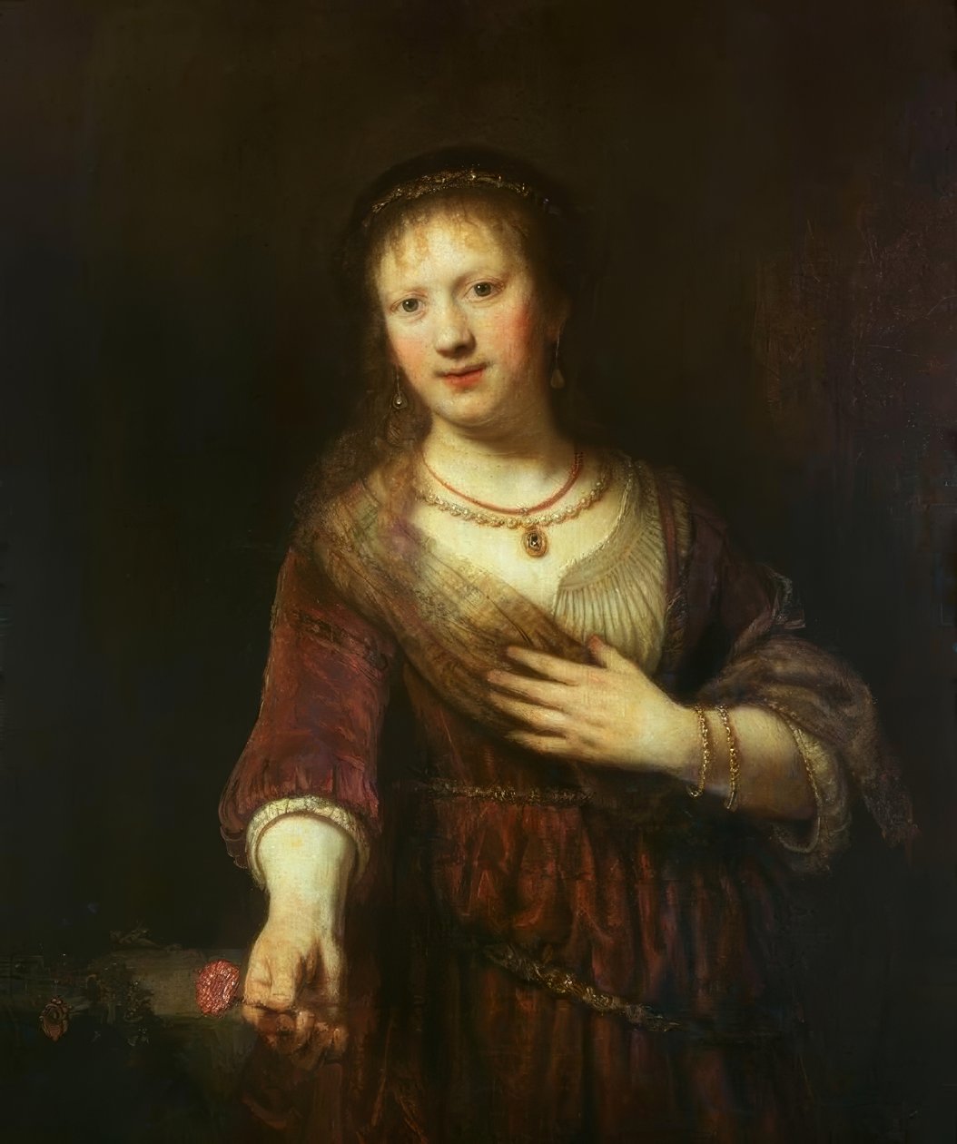 Saskia med den røde blomsten av Rembrandt van Rijn