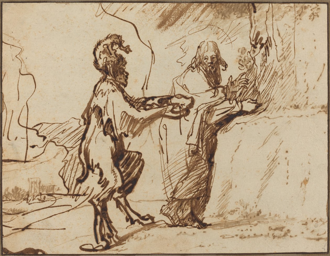 Satan frister Kristus til å forandre steiner til brød av Rembrandt van Rijn