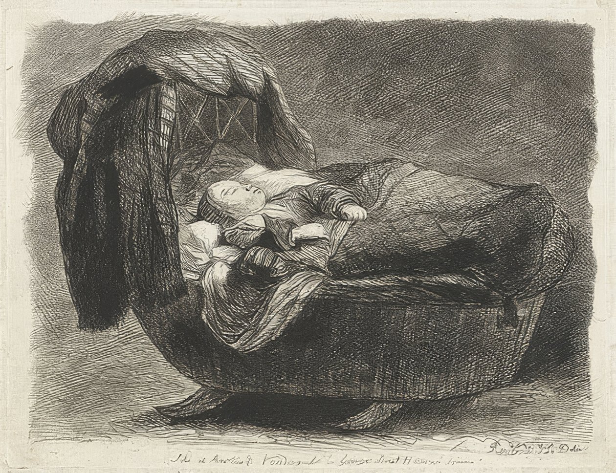 Sovende barn i en vugge (Slapend child in een wieg) av Rembrandt van Rijn