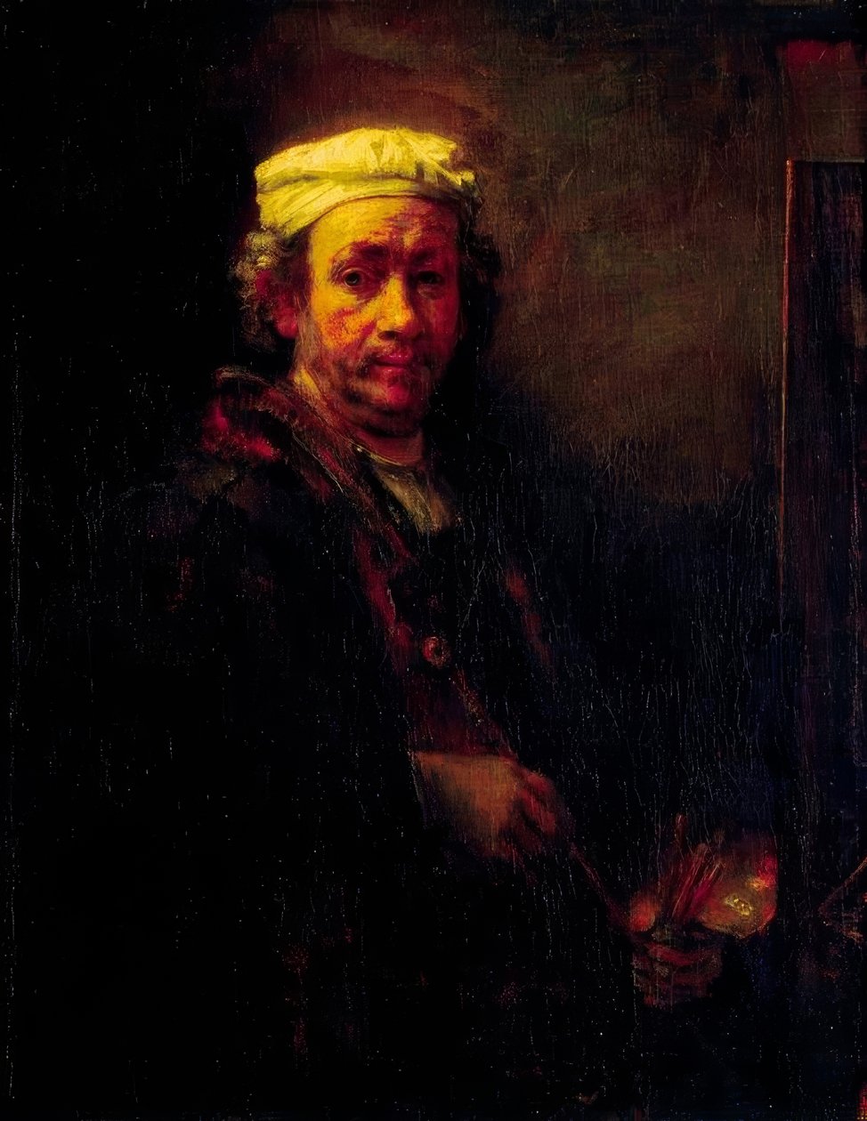 Selvportrett foran staffeliet av Rembrandt van Rijn