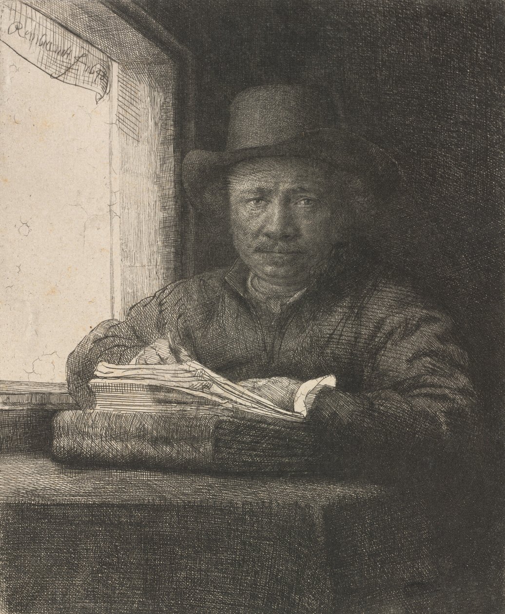 Selvportretttegning ved et vindu, 1648. av Rembrandt van Rijn