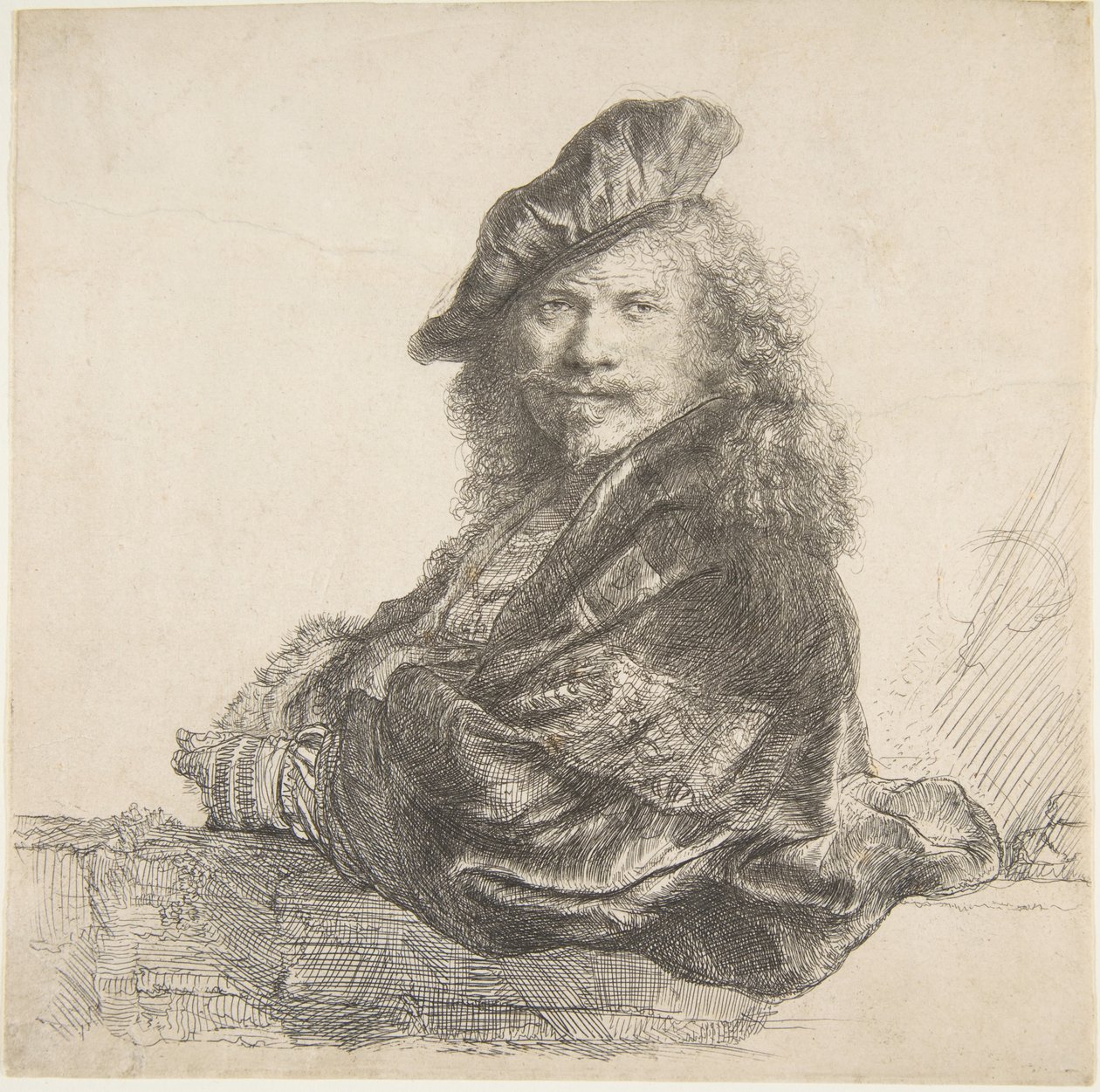 Selvportrett, Leaning on a Stone Wall, 1639. av Rembrandt van Rijn