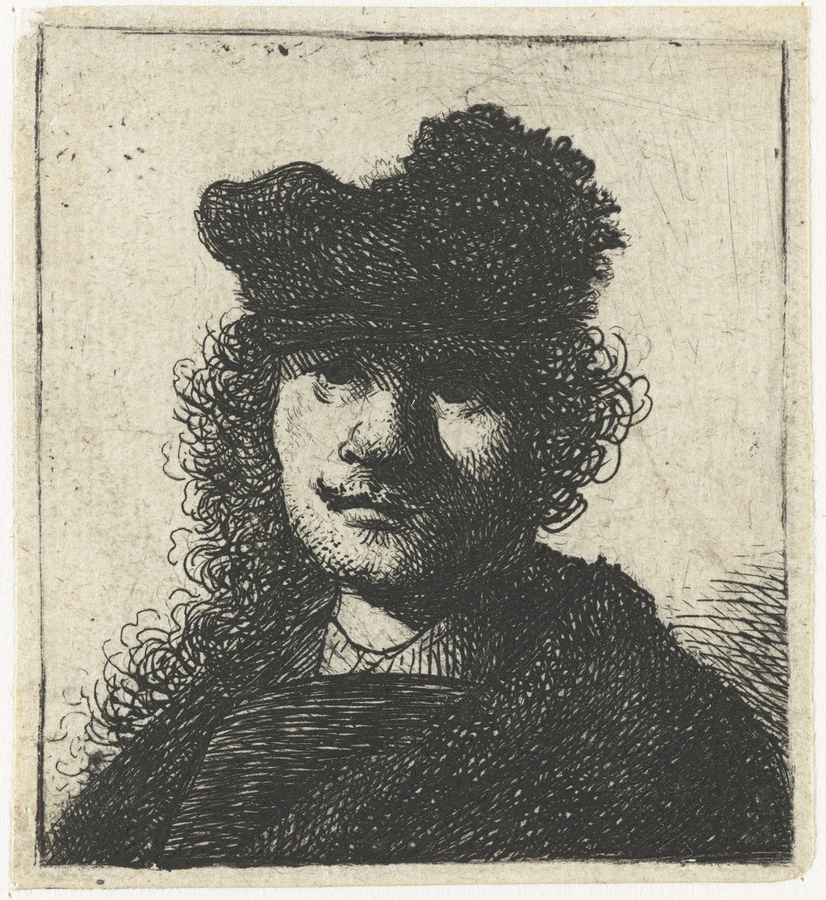 Self-Portrait in Cap and Dark Cloak: Bust, ca 1631. av Rembrandt van Rijn