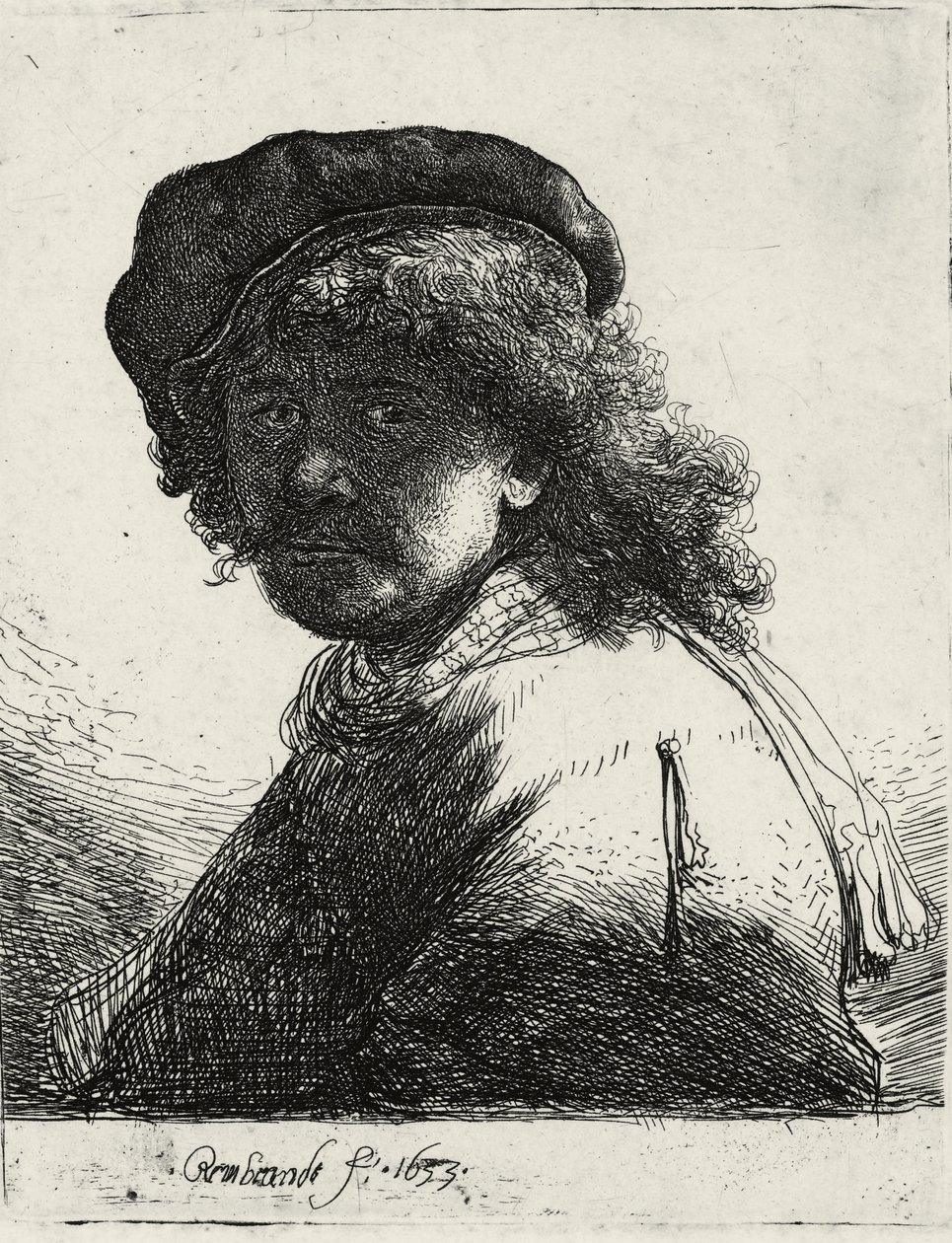 Selvportrett i lue og skjerf med ansiktet mørkt, 1633 av Rembrandt van Rijn