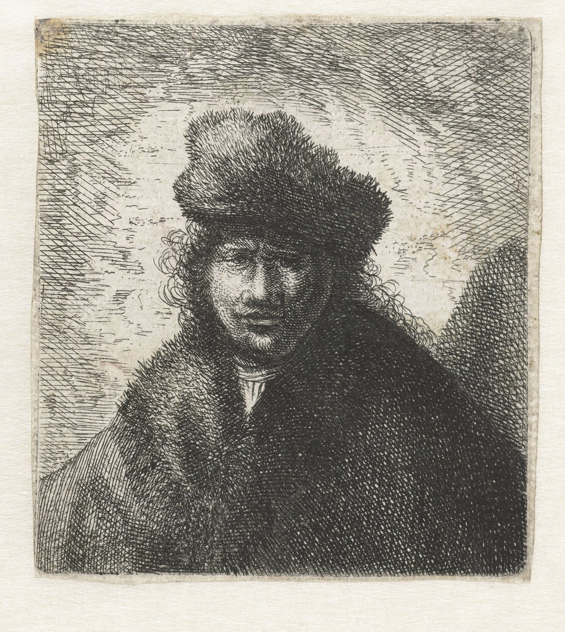 Selvportrett i en skrå pelshatt: Byste, ca 1631. av Rembrandt van Rijn