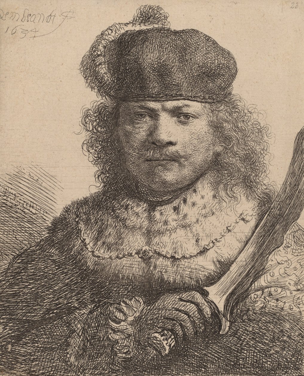 Selvportrett med hevet sabel, 1634. av Rembrandt van Rijn