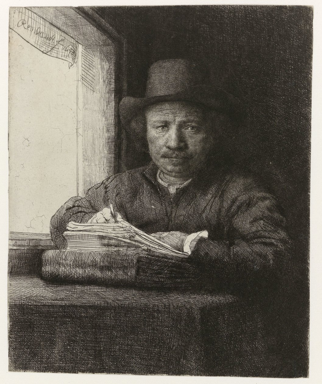 Selvportrett, Etsning ved et vindu Selvportrett-etsing ved et vindu av Rembrandt van Rijn