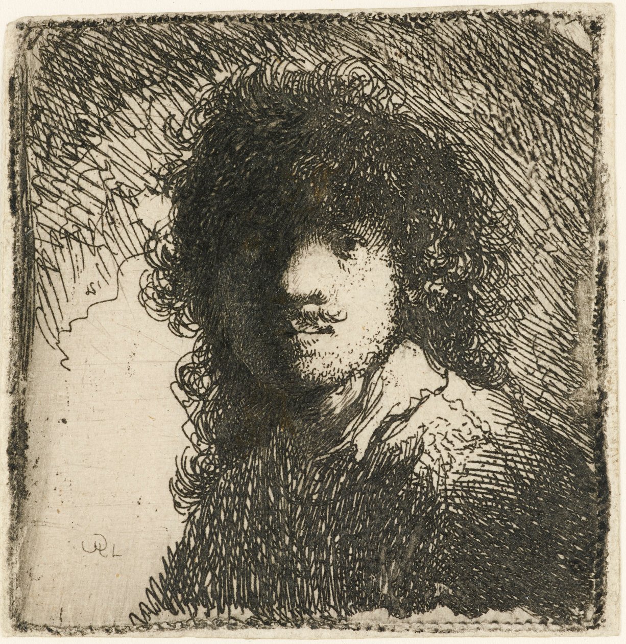 Selvportrett barhodet: byste, ca.1629. av Rembrandt van Rijn