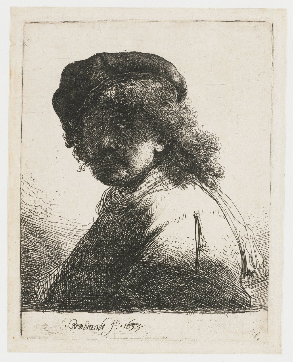 Selvportrett i lue og skjerf Selvportrett i lue og skjerf med mørkt ansikt: byste av Rembrandt van Rijn