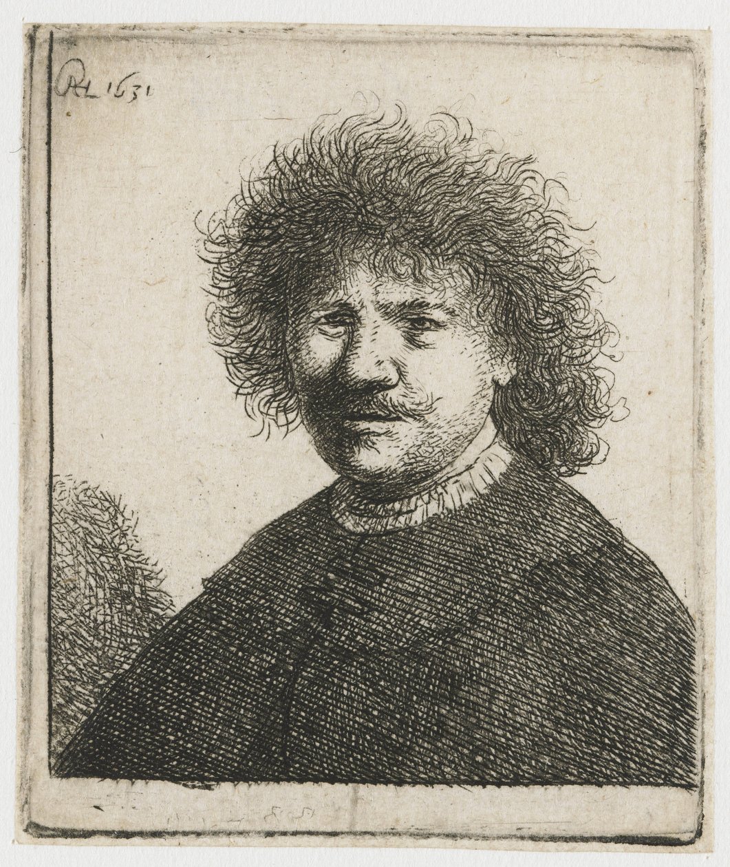 Selvportrett i kappe med fallende krage: byste av Rembrandt van Rijn