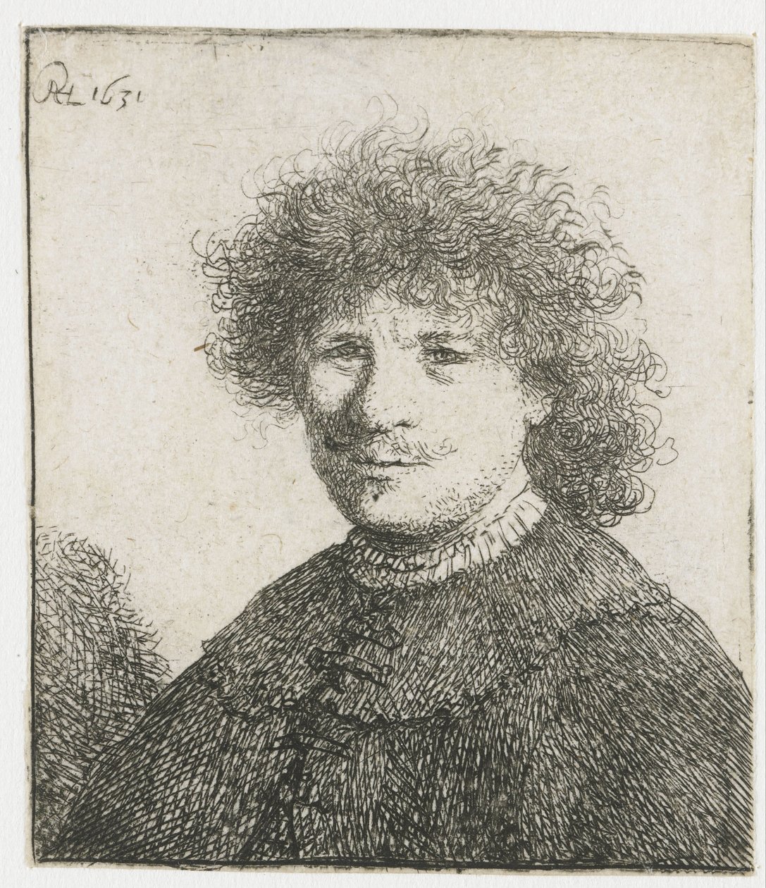 Selvportrett i kappe med fallende krage: byste av Rembrandt van Rijn