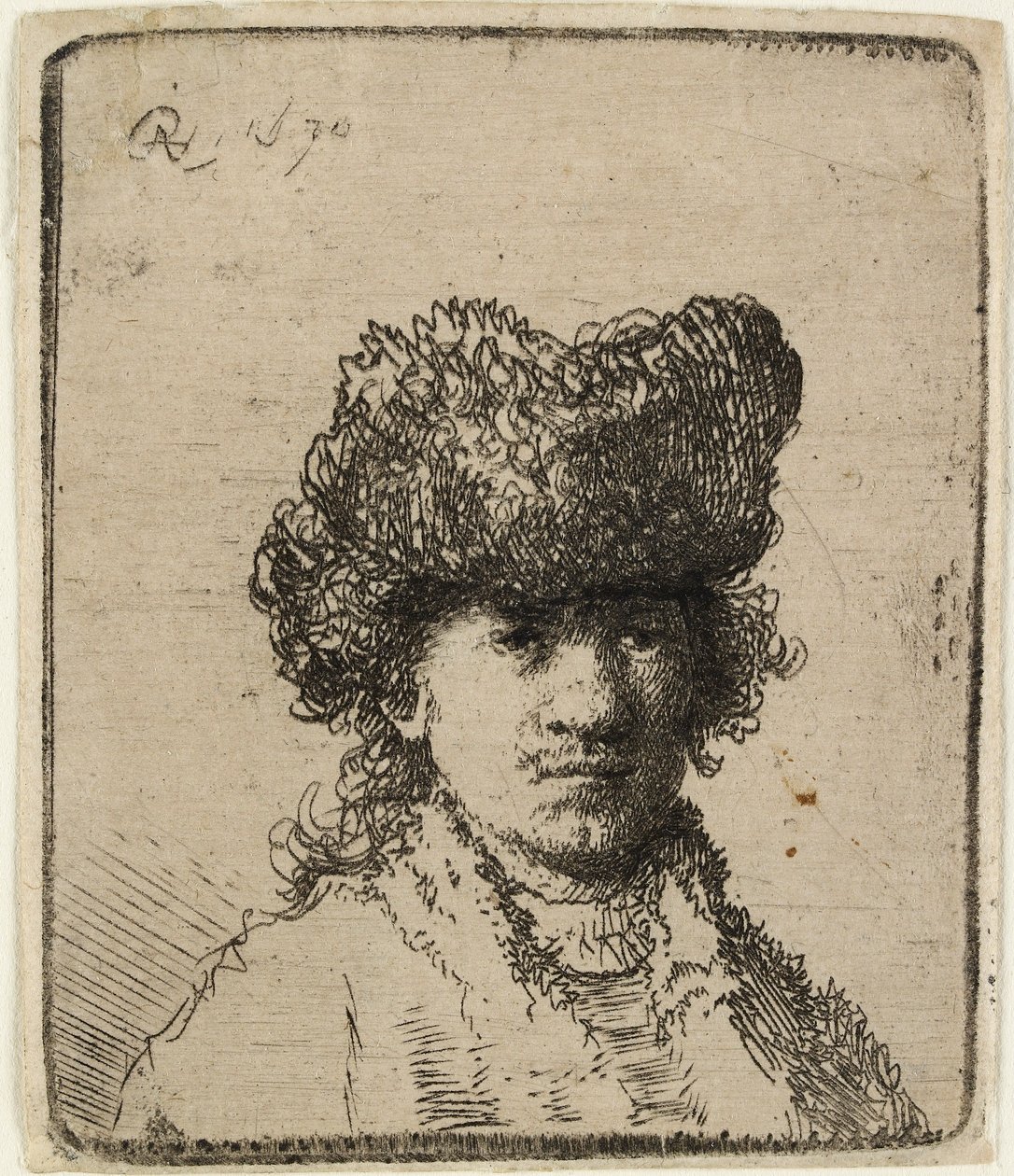 Selvportrett i pelslue: byste, 1630. av Rembrandt van Rijn
