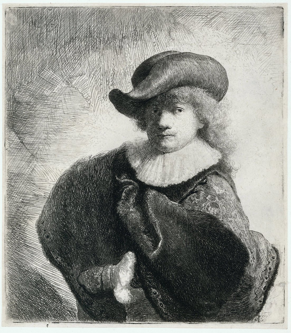 Selvportrett i myk hatt og brodert kappe, 1631. av Rembrandt van Rijn