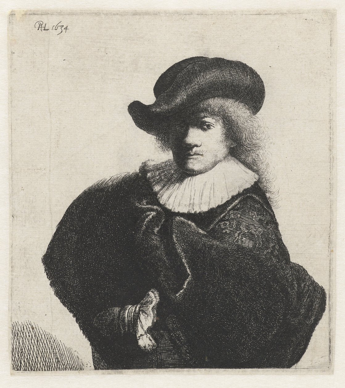 Selvportrett i myk hatt og brodert kappe, 1634. av Rembrandt van Rijn