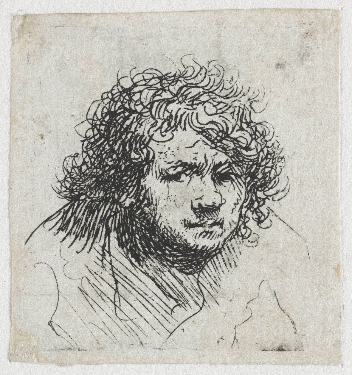 Selvportrett lener seg fremover: byste av Rembrandt van Rijn