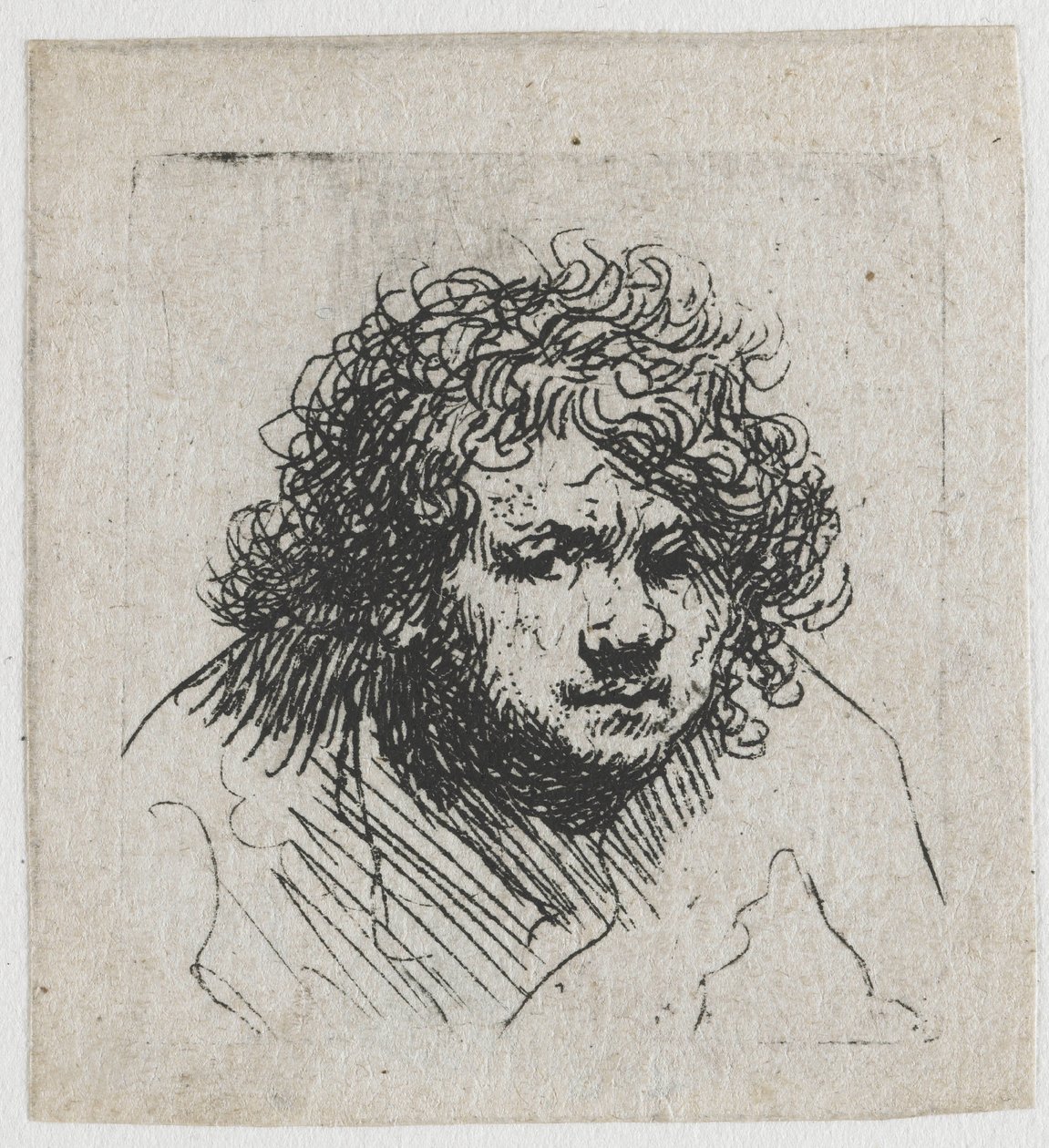 Selvportrett der man lener seg fremover: brystbilde av Rembrandt van Rijn